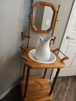 Vintage wash stand basin mirror pitcher bowl