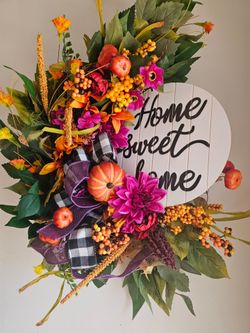 $25.00 - Fall/Autumn/Thanksgiving Gorgeous Handcrafted Wreath - Brilliant Colors & Lots of Design Details!
