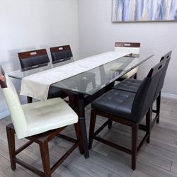 Modern 7-Piece Glass Top Dining Set - Counter Height - Excellent Condition