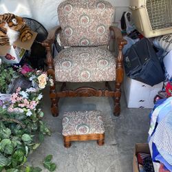 Antique Wood Chair And Footstool