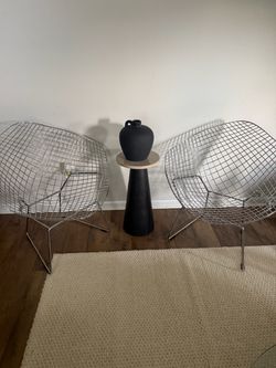Pair of Mid Century Modern Bertoia Style Chrome Diamond Wire Chairs