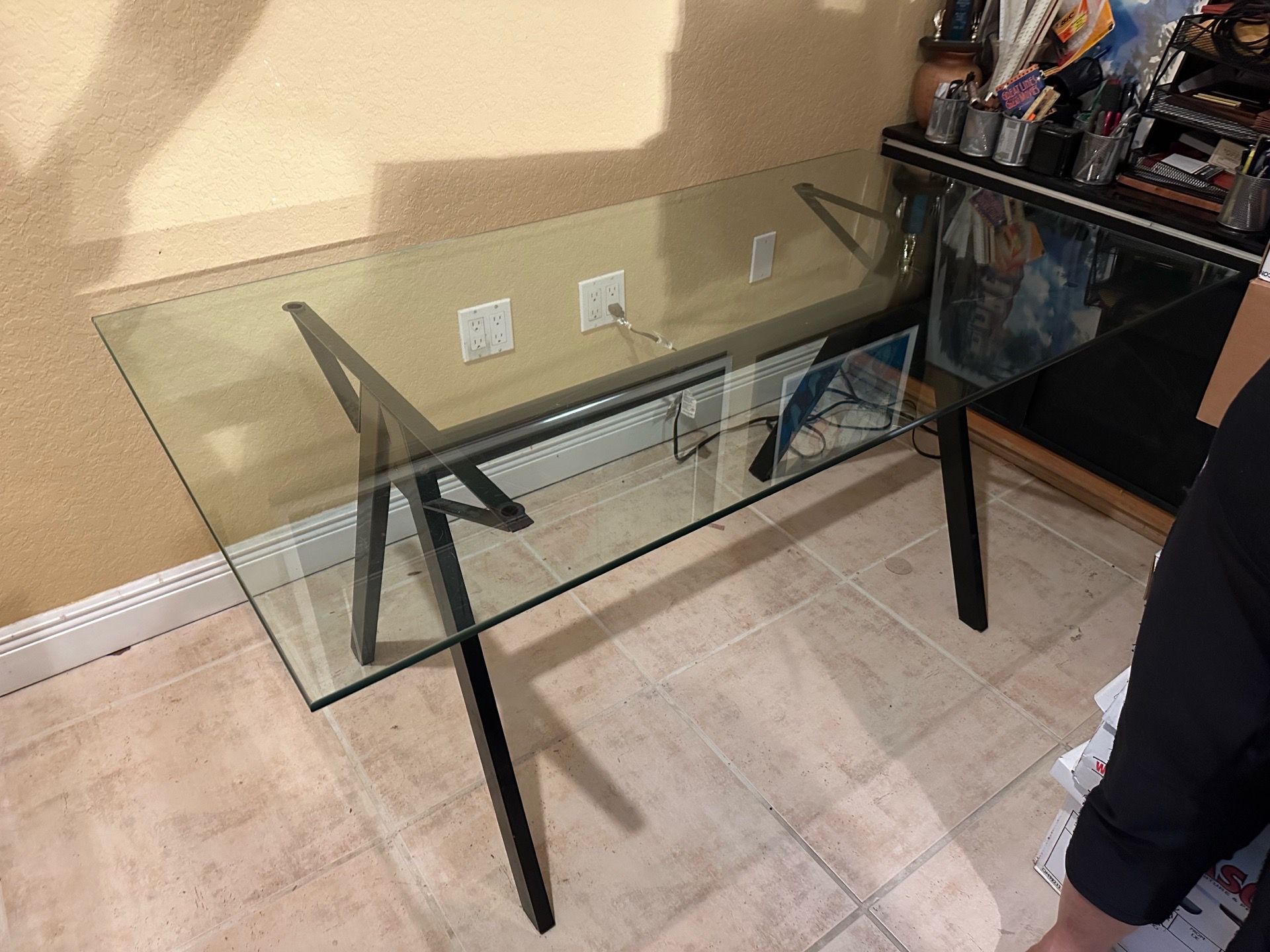 Black Frame Glass Table 32”w By 60” L By 28 1/2 H