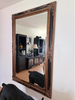 Antiqu wooden beveled mirror