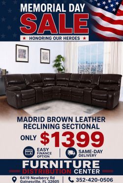 MADRID BROWN RECLINING SECTIONAL $1399! FAST SHIPPING🚚 NO CREDIT CHECK💰