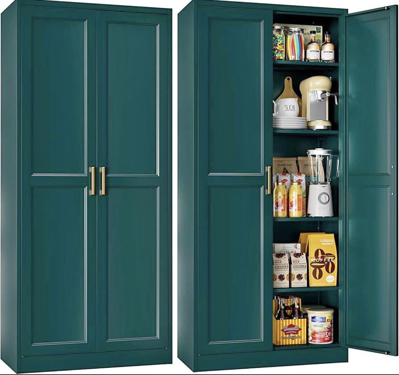 71-inch tall metal storage cabinet, kitchen pantry storage cabinets with doors and 4 shelves