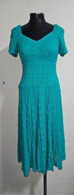 Teal Lace Midi Dress Short Sleeve