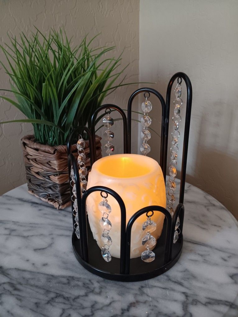 Crystal Candle Holder Black Metal Candle NOT Included
