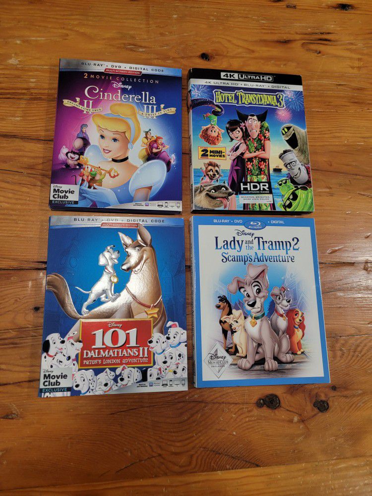 Cinderella 2 & 3, 101 Dalmatians 2, Hotel Transylvania 3, Lady & Tramp 2 DVDs