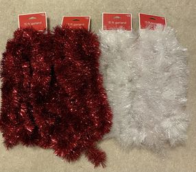 Holiday Time (4) 15 Ft Tinsel Garland 2 Styles-Red & Snow NEW