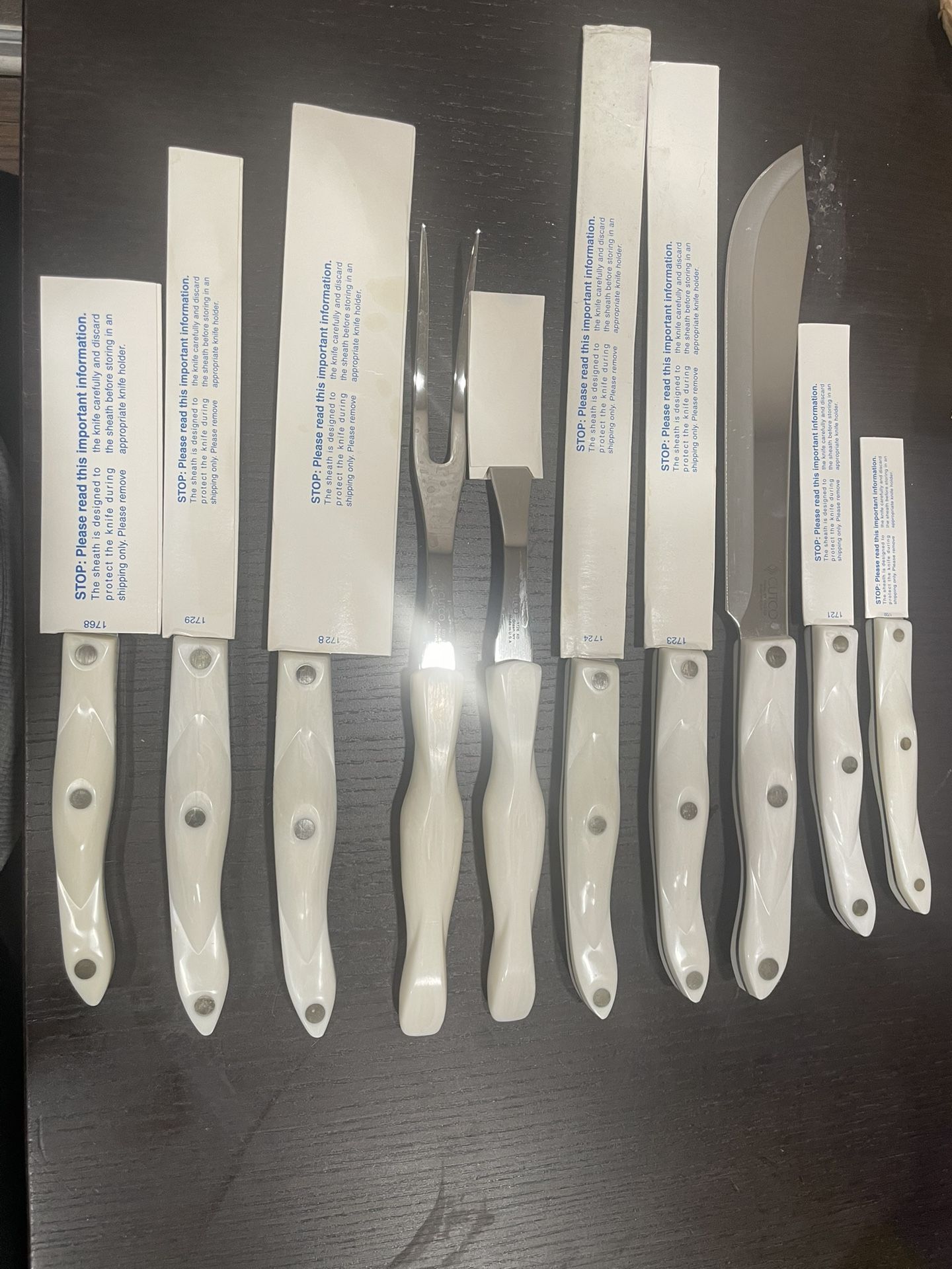 White Cutco Knives And Fork Set W/ Block