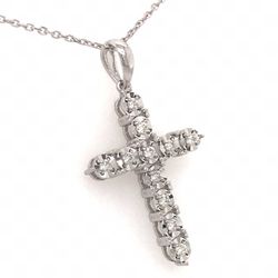14 karat solid white gold with diamond cross NEW