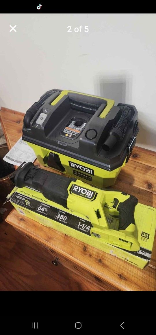 Ryobi 18V 3 gallon wet/dry vacuum, reciprocating saw (Tools only)