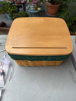 Longaberger Longaberger 2001 Card Keeper Basket Green Liner With Protector Wooden Lid
