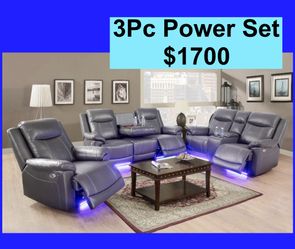 💥FREE DELIVERY💥Brand New POWER, LED, USB  3PC Reclining Sofa Loveseat Chair Set 
