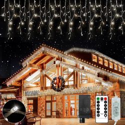Christmas Lights Outdoor 42.36FT 360 LED, 2022 Upgrade 72 Drops Christmas Lights Indoor 8 Mode, Clear Icicle Light Plug in with Remote Decorations for
