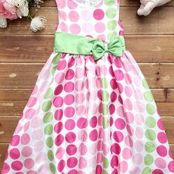 SIZE 6 GIRLS SLEEVELESS LARGE POLKA-DOTS FIT AND FLARE SPECIAL OCCASION DRESS