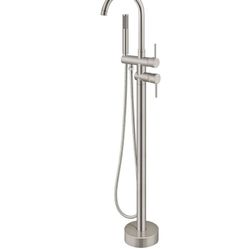NEW! Aolemi Floor Mount Bathtub Faucet Freestanding Tub Filler Standing Faucet, Brushed Nickel
