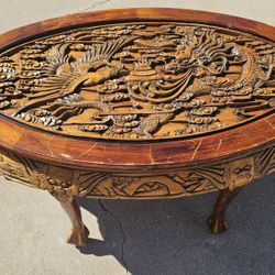 Mid-Century Hand-Carved Asian Tea Table  C. 1950s O
