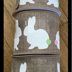 Burlap bunny print ribbon bundle of 3 rolls  2.5" x 3 yd