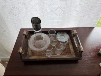 Wine decanter and glasses with tray