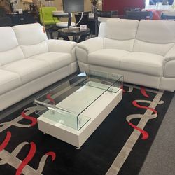 2pc White Sofa Set (Sofa - Loveseat)