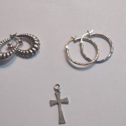 Silver 925 Cross Pendant 2 Sets Earrings Pairs Lot Sale
