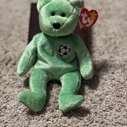 TY Beanie Baby "Kicks" The Soccer Bear With Tag Errors 98/99 Rare!