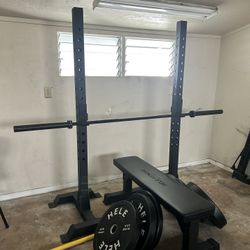 HELE Home gym Power Squat Rack, bench, Bar, And Bumper Plates