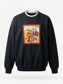 Vintage 90s Hanes Sweatshirt - Japanese Ukiyo-e Geisha Silk/Fabric Patch