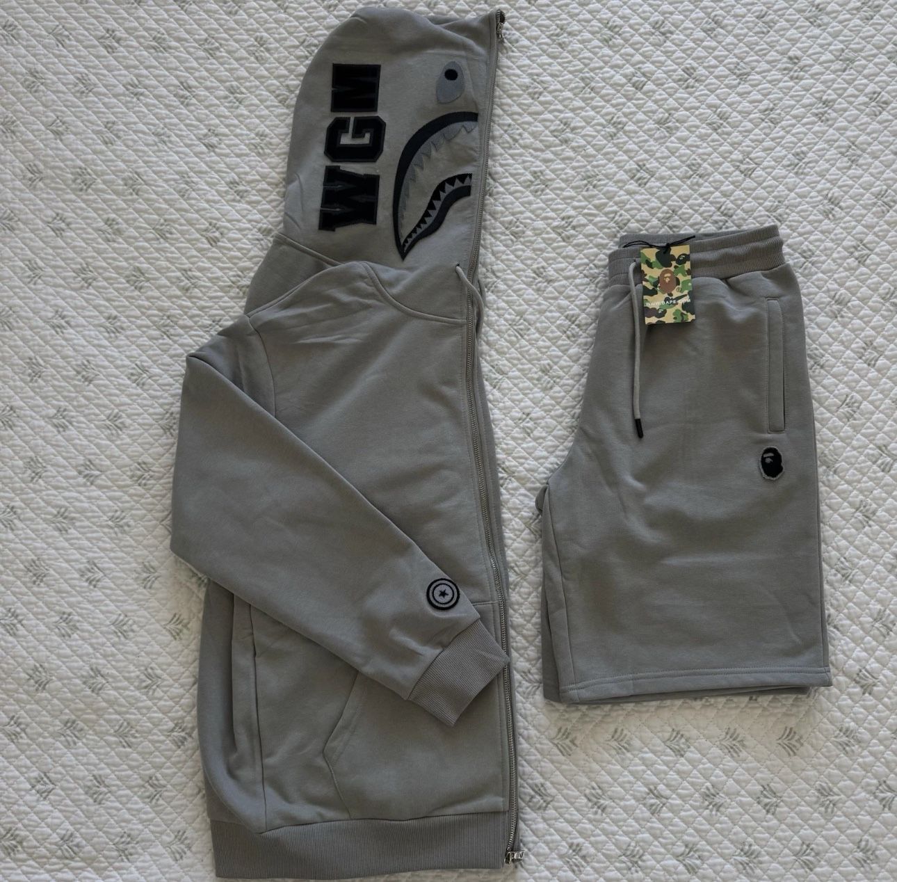 bape shark full zip hoodie And Shark Sweat Shorts men’s Small Gray Camo