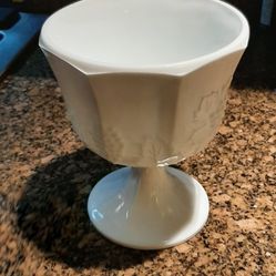 Milk Glass Octagon Pedestal Fruit Bowl