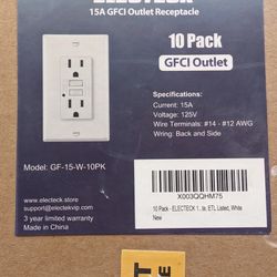 10 Pack - ELECTECK 15A/125V Tamper Resistant GFCI Outlets, LED, White