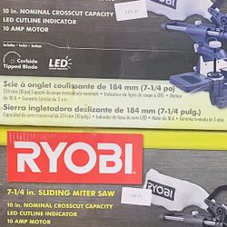 RYOBI Sliding Miter Saw 10-Amp. Corded LED Light Electric Brake D-handle Blade 7 1/4”