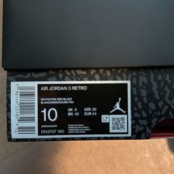 Fire Red Size 10 Jordan 3’s