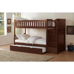 Dark Wing Twin/Twin Step Bunk Bed with Twin Trundle