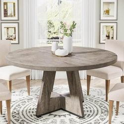 Tribesigns Round Dining Table for 4, Grey Kitchen Table 47 Inch Farmhouse Wood Kitchen Dinning Table
