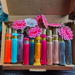 New Set of 11 Colorful Tassle Keychains
