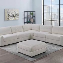 Beige Sectional Sofa With Ottoman 