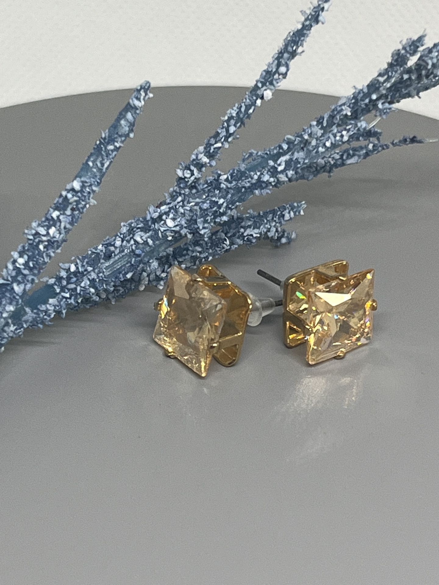 Swarovski Crystal Square Stud Light-Topaz Earrings