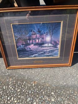 This is a framed "Lights of Home" print by artist Terry Redlin. 16” by 20”
