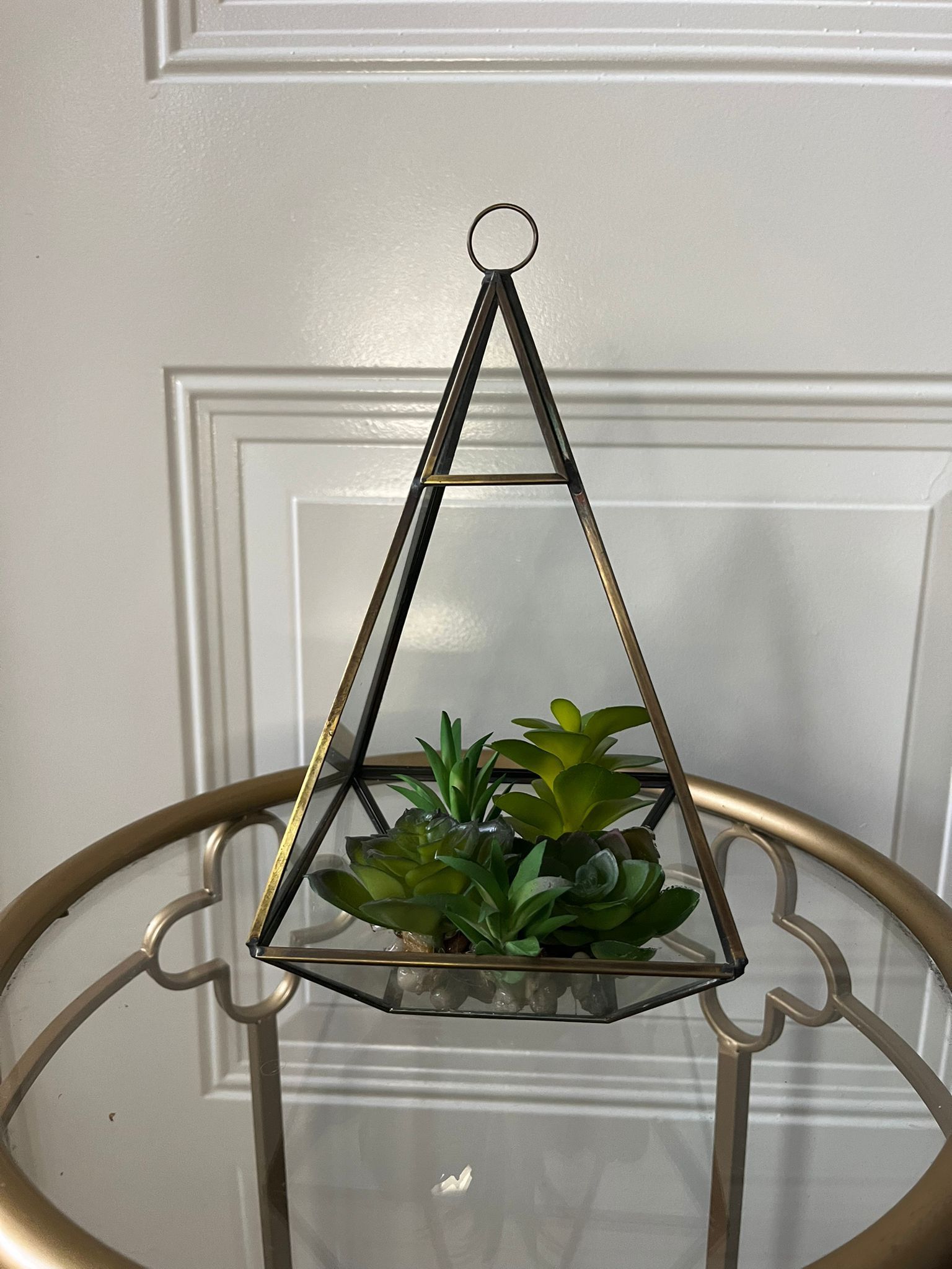 Modern Geometric Glass Terrarium with Faux Succulents