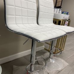 New White Leather Adjustable Bar Stools Oversized 