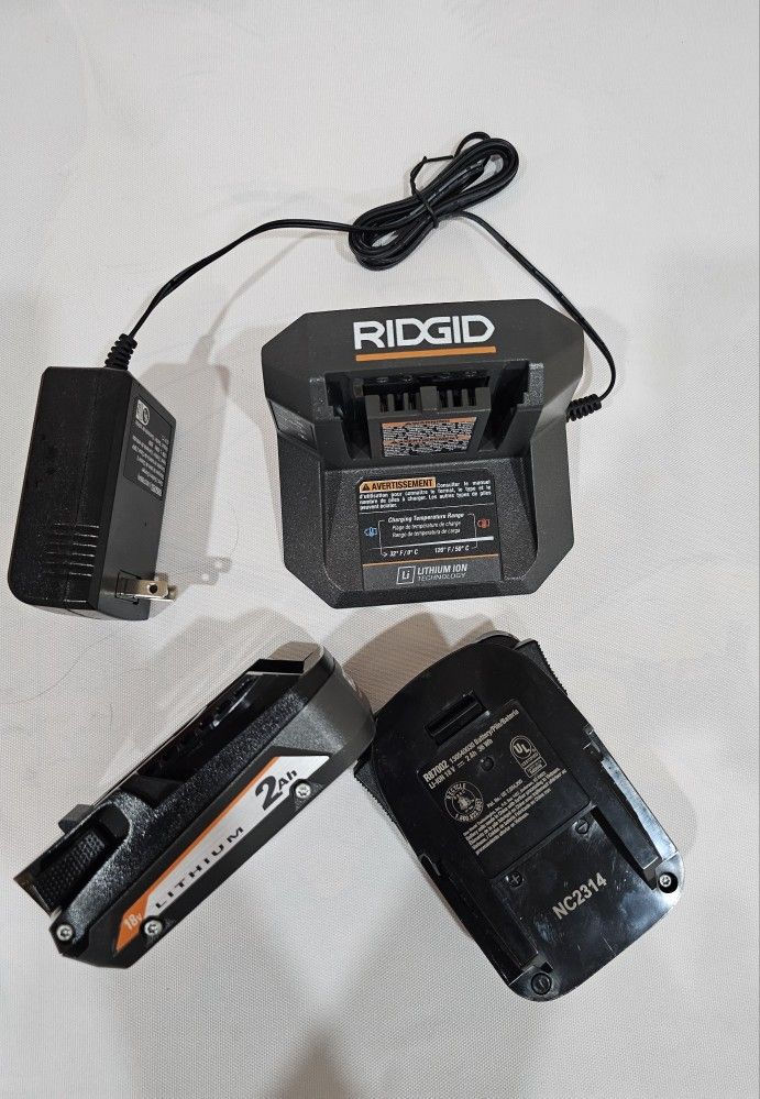 Ridgid 18v 2 Ah Starter Kit Wall Charger 2x Batteries NEW