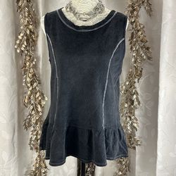 Sew In Love Black Mineral Washed Waffle Knit Peplum Tank | Small