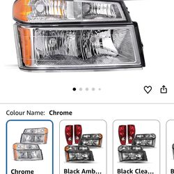 Headlight Assembly Replacement for 2004-2012 Chevy Colorado/GMC Canyon Compatible Headlamp with Bumper Lights - Passenger & Driver Side (Chrome)