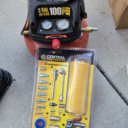 NEW Central Pneumatic 3 Gal Air Compressor + 20-Pc Starter Kit – 100 PSI (Never Used)