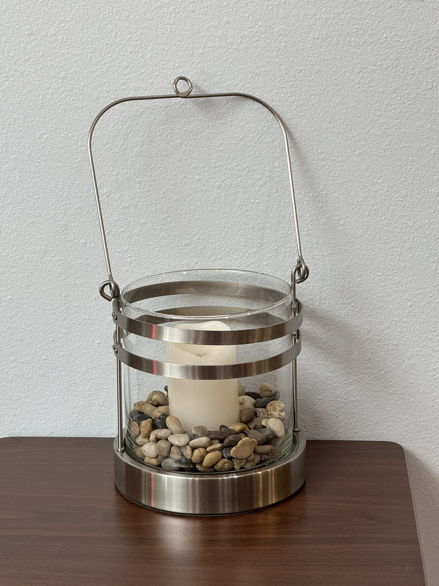 Decorative Candle Holder - Includes Battery Operated Flicker Candle & Decorative Rocks