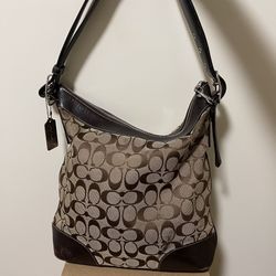 Coach Canvas Hobo Brown Signature Monogram Shoulder Bag 