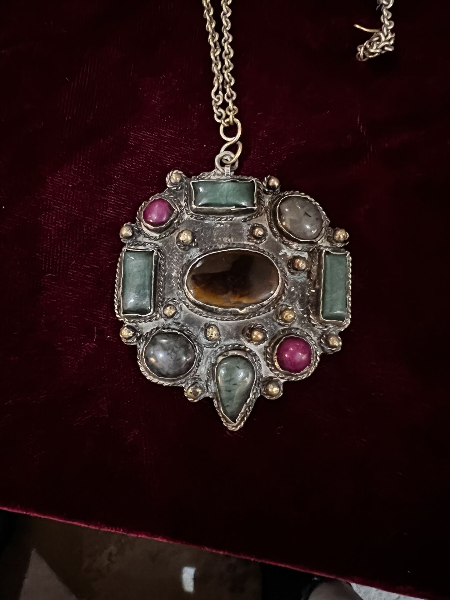 Egyptian Revival Tigar Eye Necklace Drop Pendant Italy