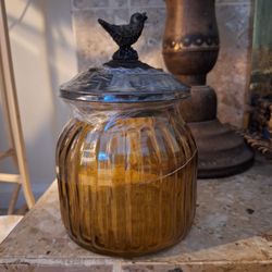 2 Amber Glass Canisters With Metal Lids